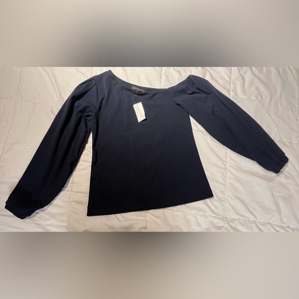 Banana Republic Navy Long Puffer Sleeve Top Off the Shoulder Fit XS New w/ Tags
